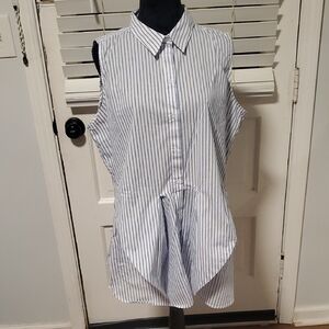 Calvin Klein Blue and White Striped Sleeveless Blouse